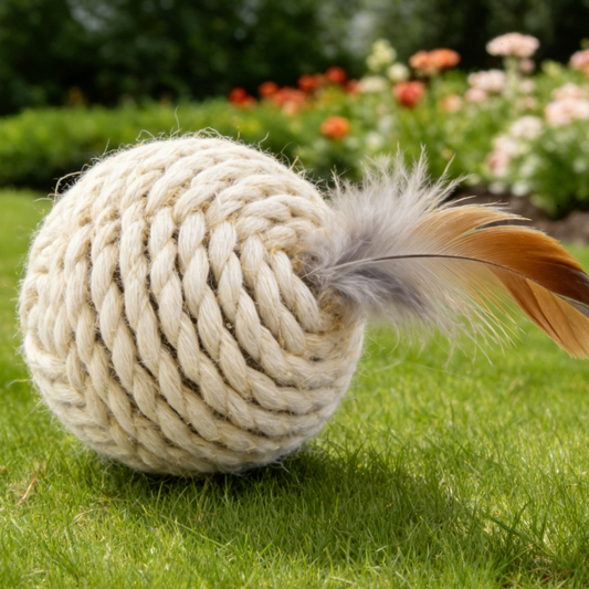 Natural Sisal Rope Feather Ball | Interactive Cat Chew & Chase Toy