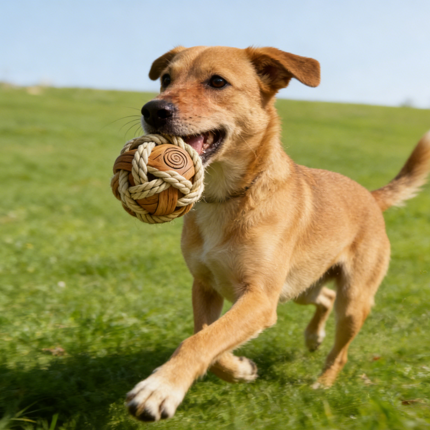 Artisan Wooden Spiral Rope Ball | Durable Interactive Pet Chew Toy