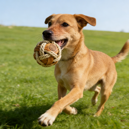 Artisan Wooden Spiral Rope Ball | Durable Interactive Pet Chew Toy
