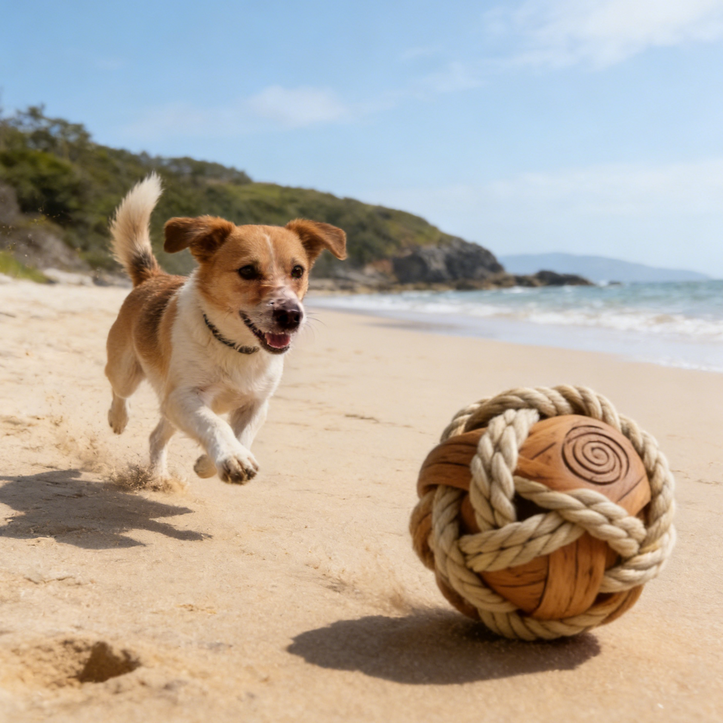 Artisan Wooden Spiral Rope Ball | Durable Interactive Pet Chew Toy