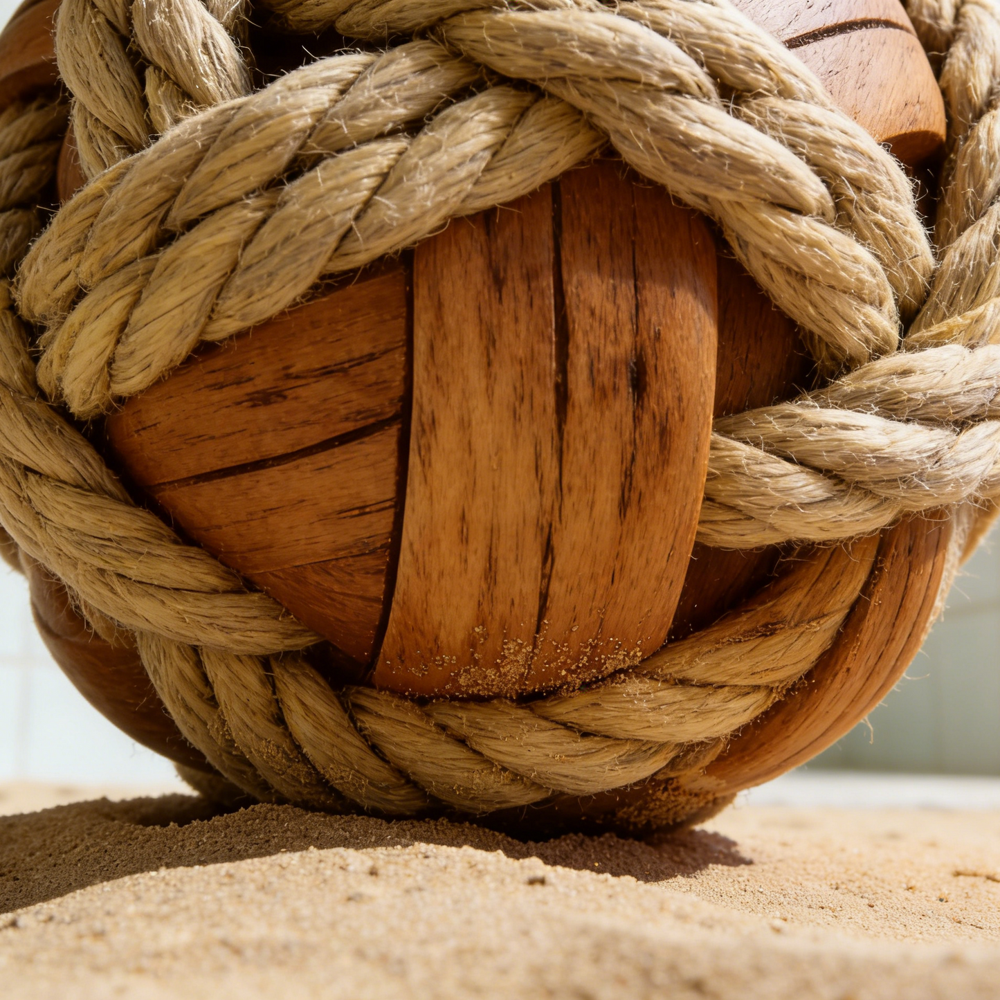 Artisan Wooden Spiral Rope Ball | Durable Interactive Pet Chew Toy