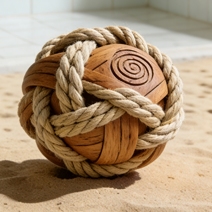 Artisan Wooden Spiral Rope Ball | Durable Interactive Pet Chew Toy